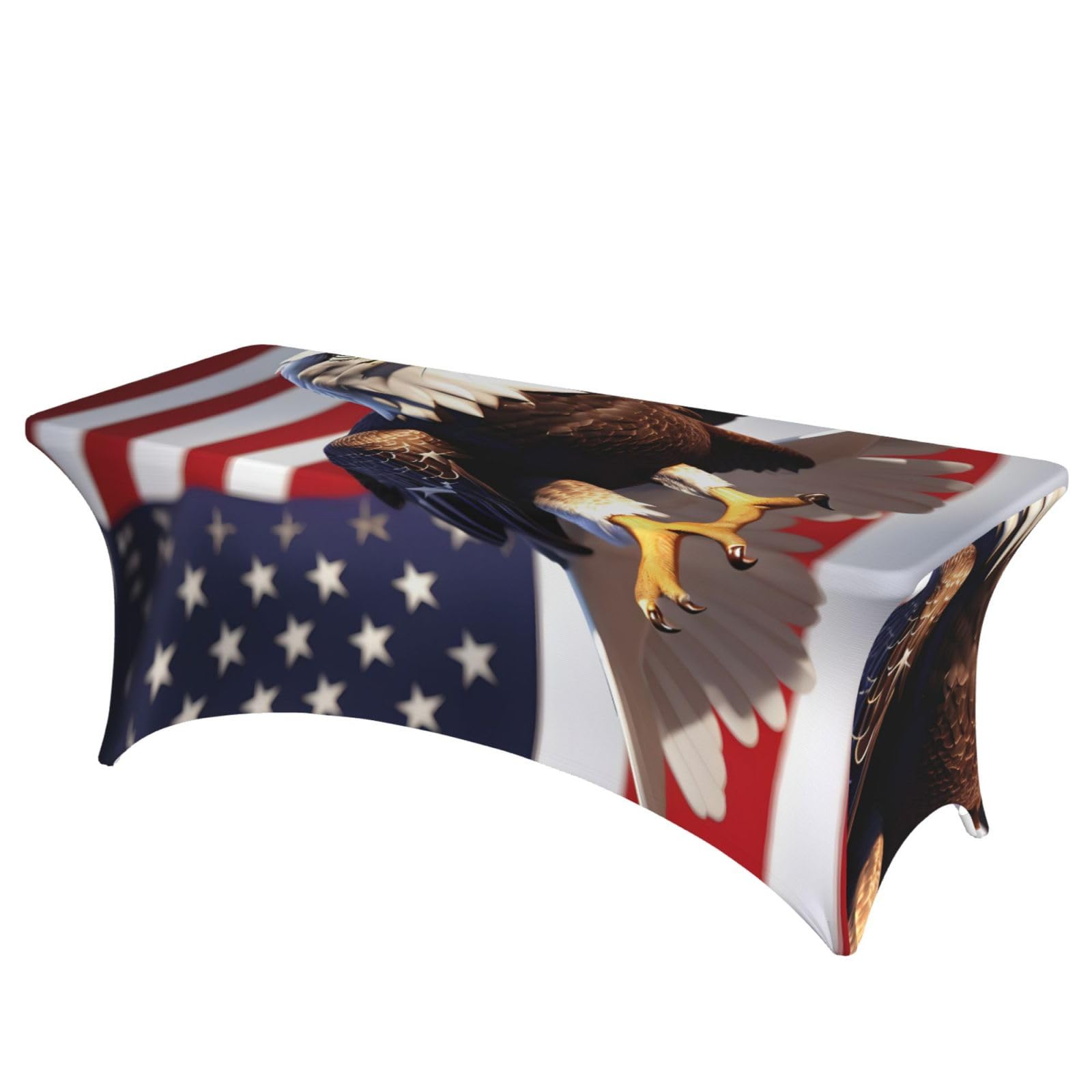 NImongt Bald Eagle With American Flag Print Elastic Rectangular Tablecloth Holidays Family Banquet Wedding Party Table Cover