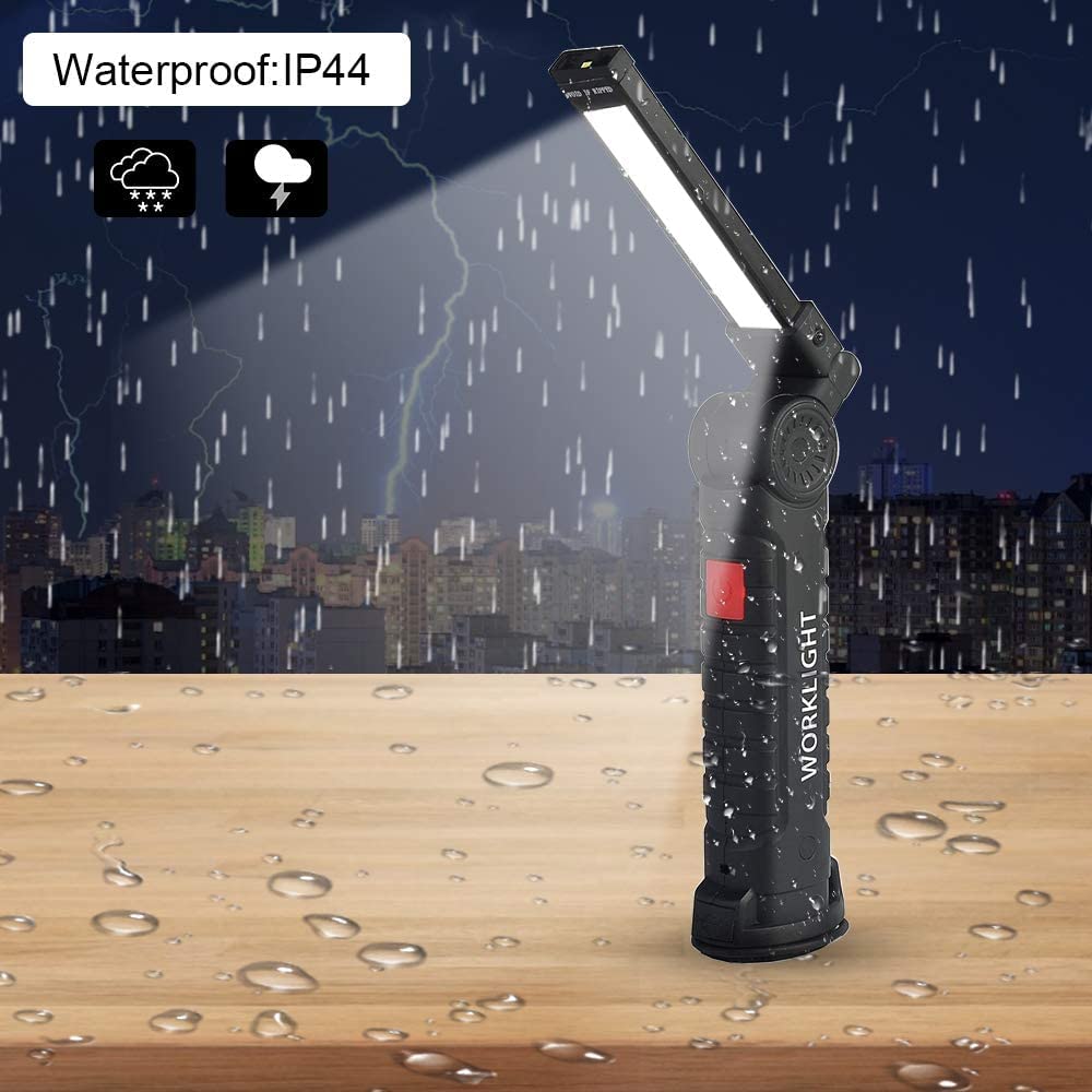 4 Pack LED Arbeitsleuchte USB Wiederaufladbare COB Licht mit Magnetfuß 360° Drehung und 5 Modi Faltbare Taschenlampe Inspektionslampe für Autoreparatur, Werkstatt, Heimnotfall Gebrauch Groß