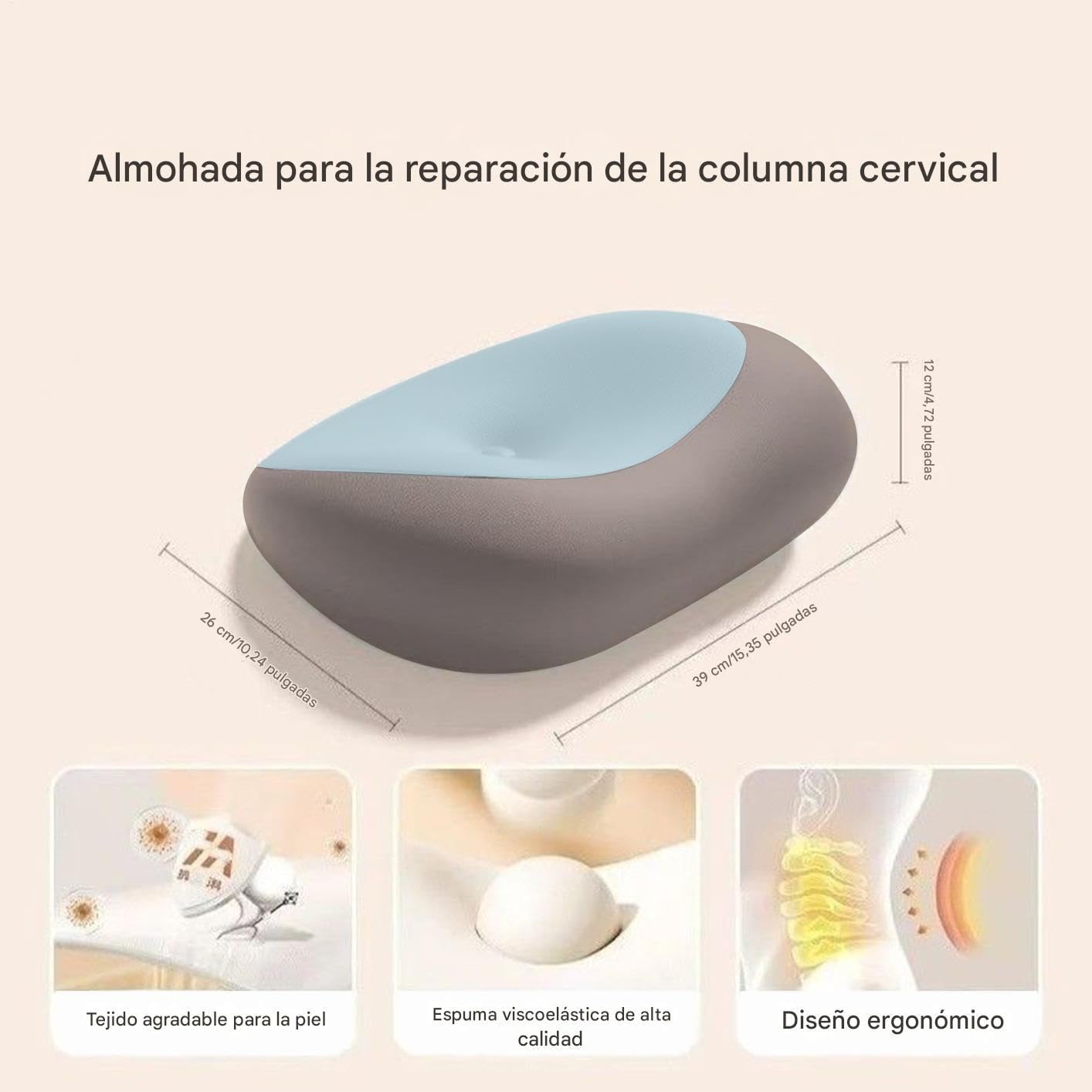 Genérico Almohada Ergonómica Transpirable Ortopédico | Almohada de espuma viscoelástica con contorno anatómico cervical Cojín Cama Unisex Abajo Hogar Viaje