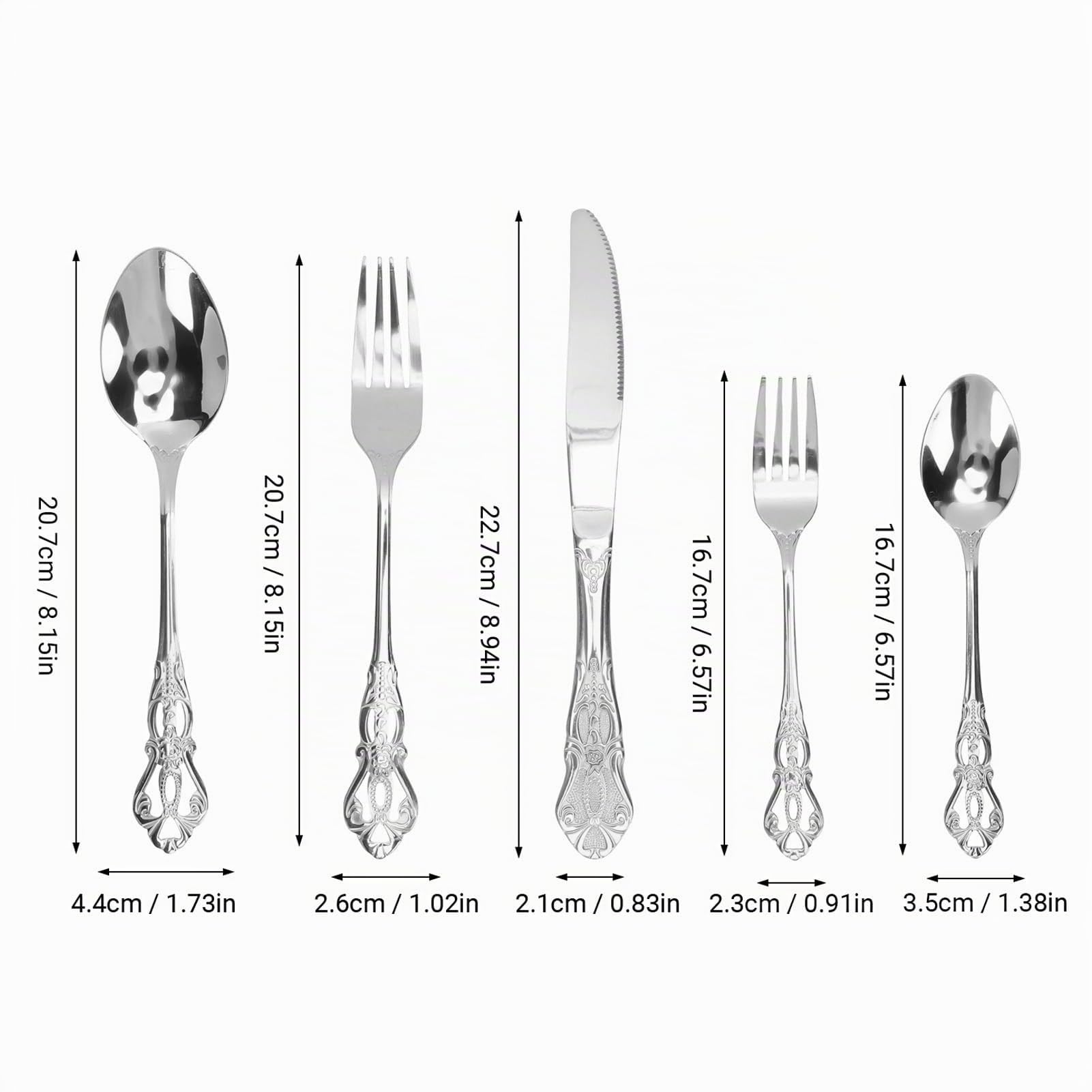 Juego de Cubiertos, Juego de Cubiertos de Acero Inoxidable Vintage Apto para Lavavajillas, 4 Tenedores para Cena, 4 Cucharas para Cena, 4 Tenedores para Ensalada, 4 Cucharas de (Plata)