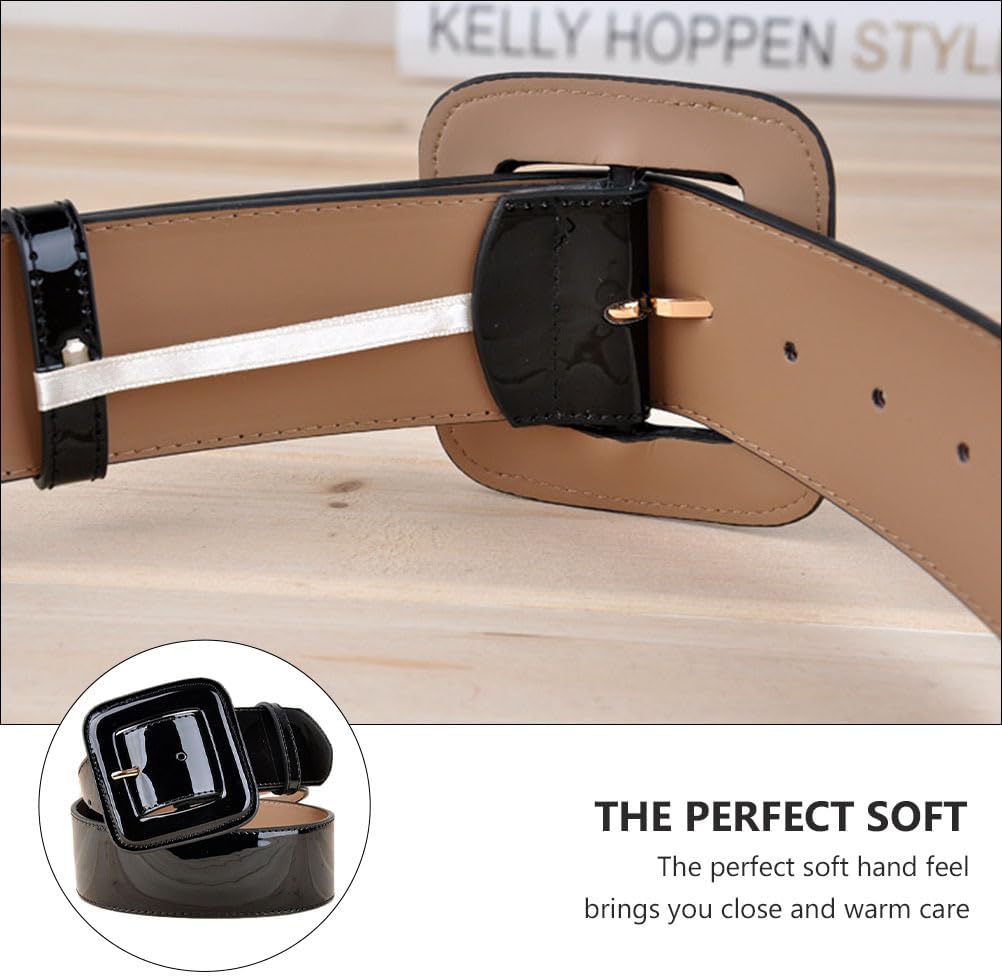 Wide Patent Leather Waist Belt for Women Adjustable Extra Wide Belt with Square Buckle Perfect for Dresses and Jeans - Image 7