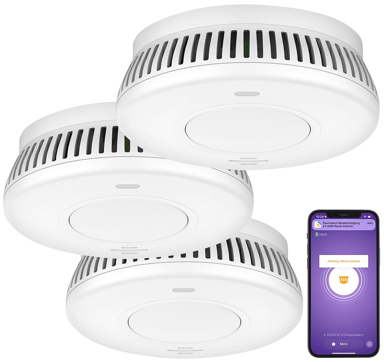 VisorTech rilevatori fumo.sets: set da 3 pezzi Rilevatore di fumi WLAN, batteria integrata di 10 anni, 85 dB (sensore fumo, rilevatore, pc)