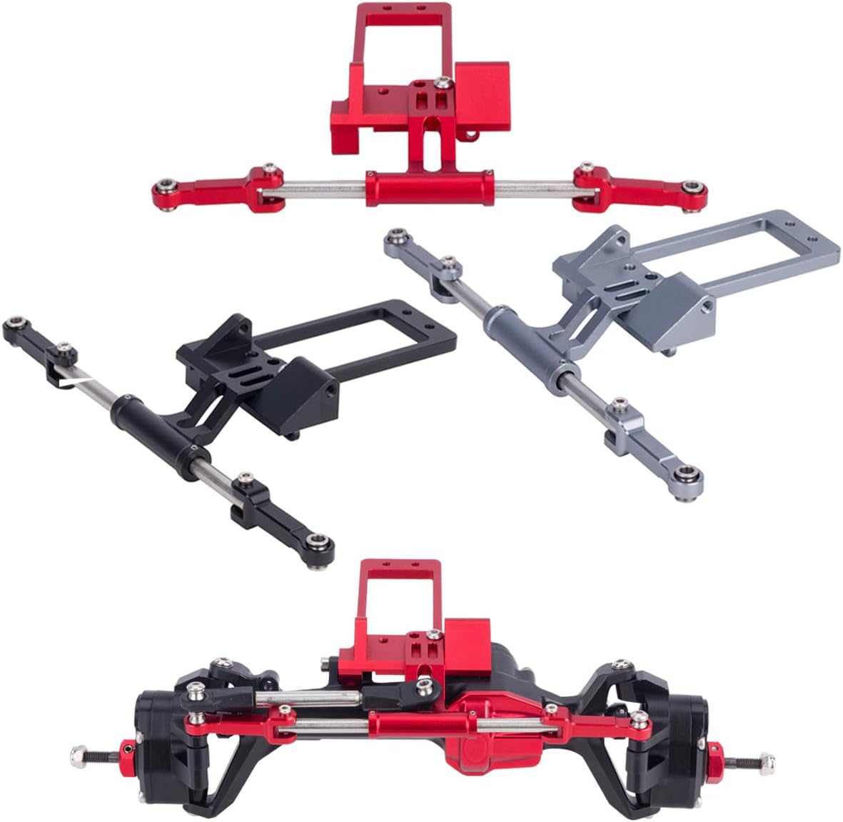 SCX10 III Servo Mount,CNC BAT Servo Mount with Simulation Hydraulic Steering Kit for 1/10 RC Crawler Car SCX10 III AR45F Portal Axle LCG Chassis DIY (Titanium)