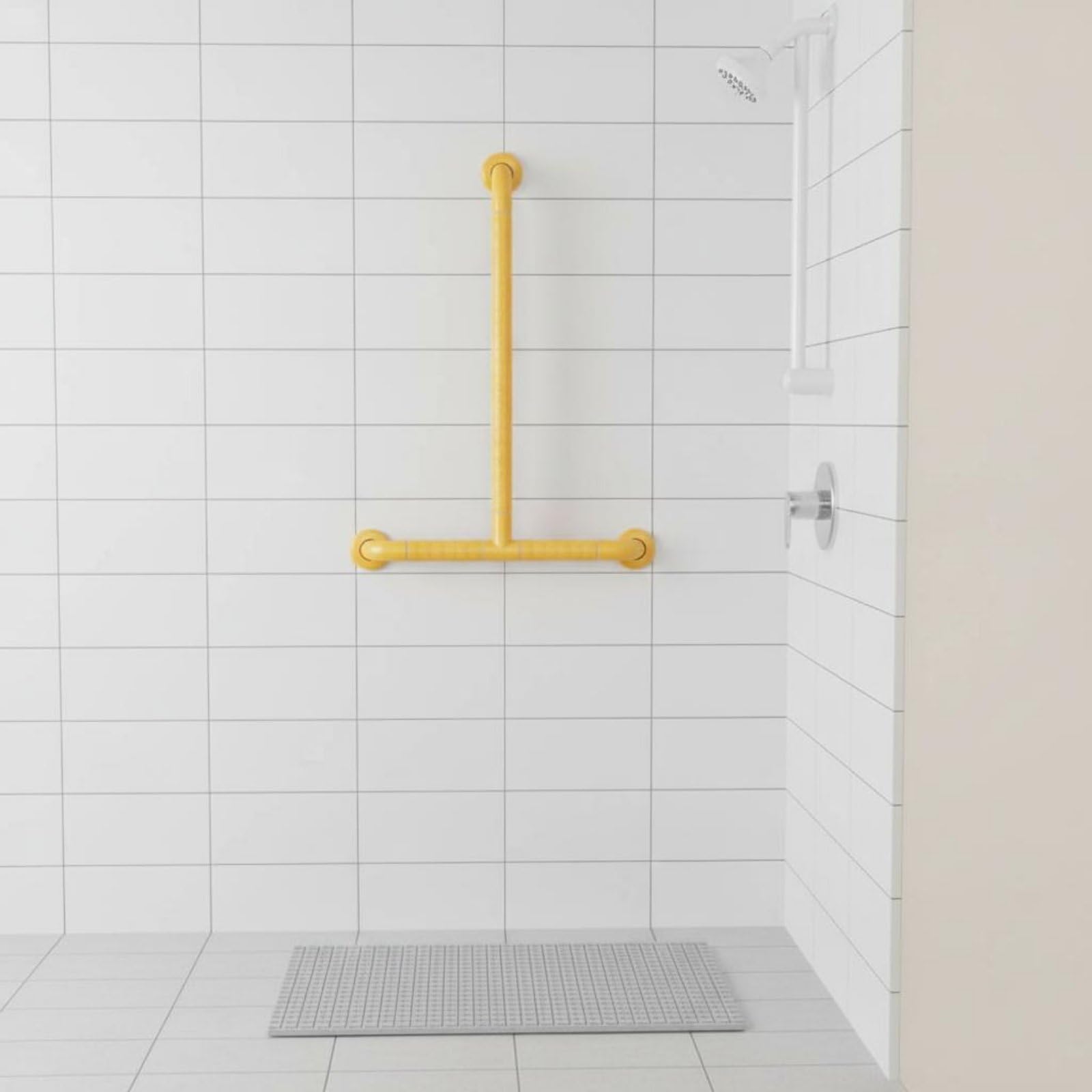 Harilla Barra di per Bagno Maniglia di Appoggio Corrimano Antiscivolo a Parete con in Acciaio Inox Struttura Triangolare Portata 120kg Adatta Mobilità Ridotta Box Doccia Wc, Giallo