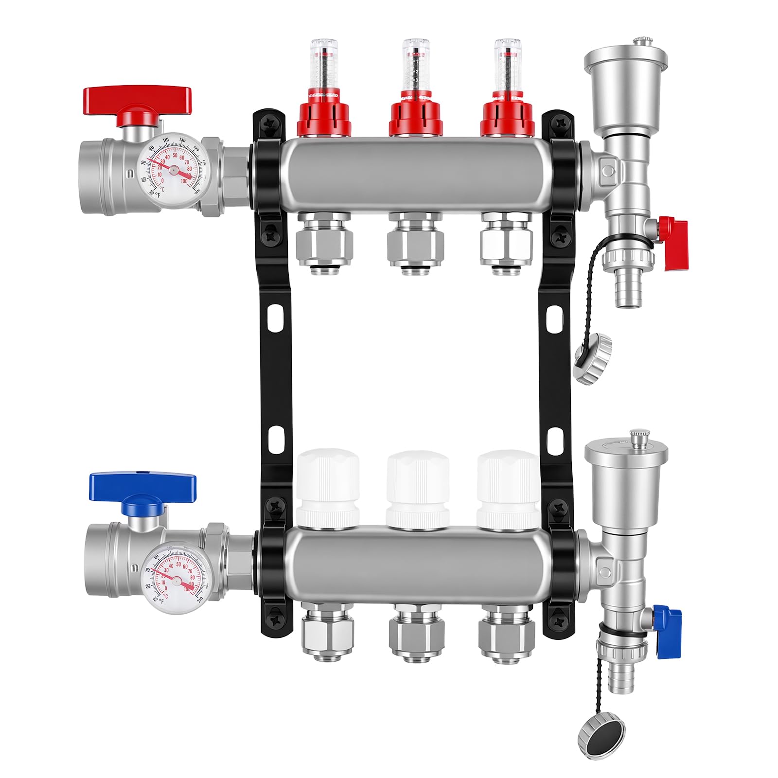 YUCHENGTECH Colector Calefaccion Suelo Radiante de Acero Inoxidable de 3 Circuitos con Conexión Eurokonus 3/4"(16x2mm) Distribuidor Circuito Calefacción con Caudalímetro y Válvulas