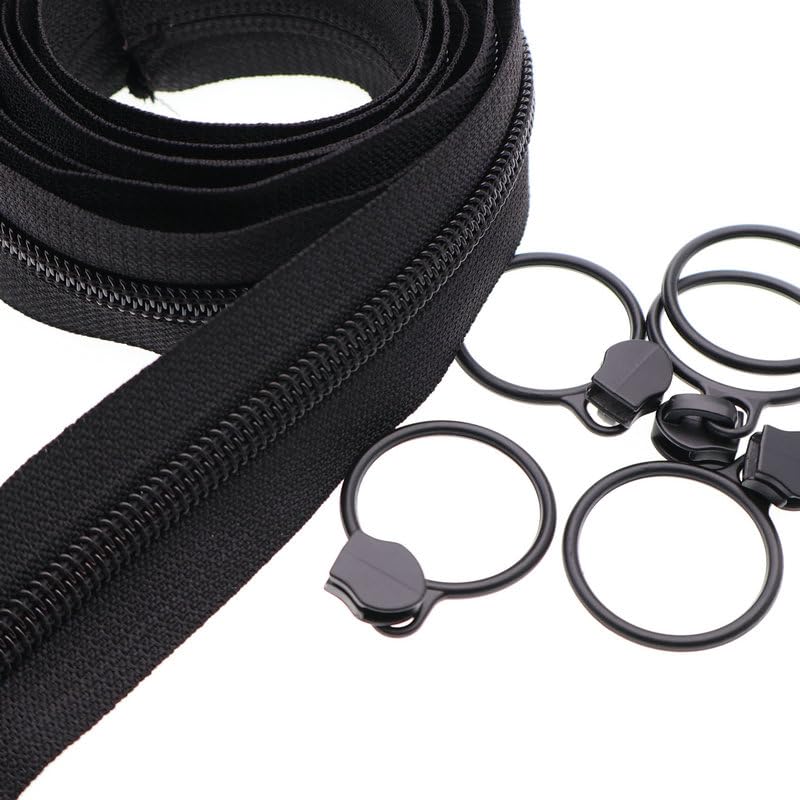#5 Black Nylon Coil Zippers by The Yards Bulk 10 Yards with 25pcs Black Sliders for DIY Tailor Sewing Craft,Luggage,Dress,Sofa Cushion,Pillow,Bag Leekayer