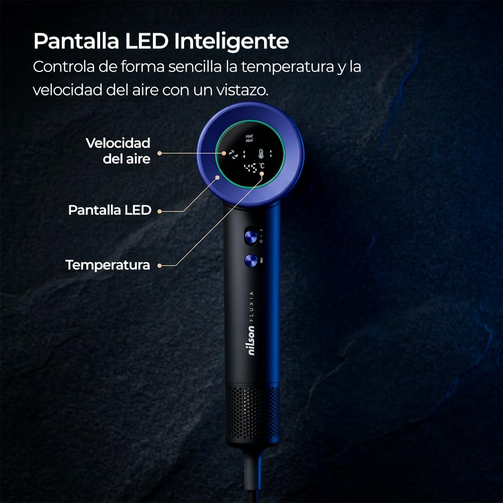 Nilson Life Ionic Compact Phon Phon, asciugatrice rapida, riduce il crespo, funzione aria fredda, display LED, motore brushless da 1600 W, 3 marce, termostato, ugello concentratore