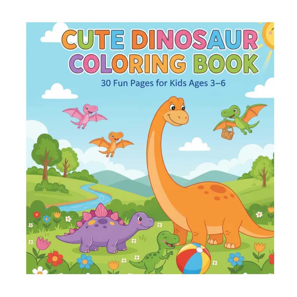 Cute Dinosaur Coloring Book 30 Fun Pages for Kids Ages 3-6