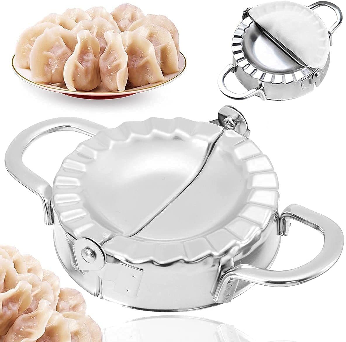 Steel Momos Maker and Dough Press Mould Dumpling Wrapper Cutter Tool Round Dough Mould for Momos, Gujiya, Samosa, Karanji, Kitchen Tool