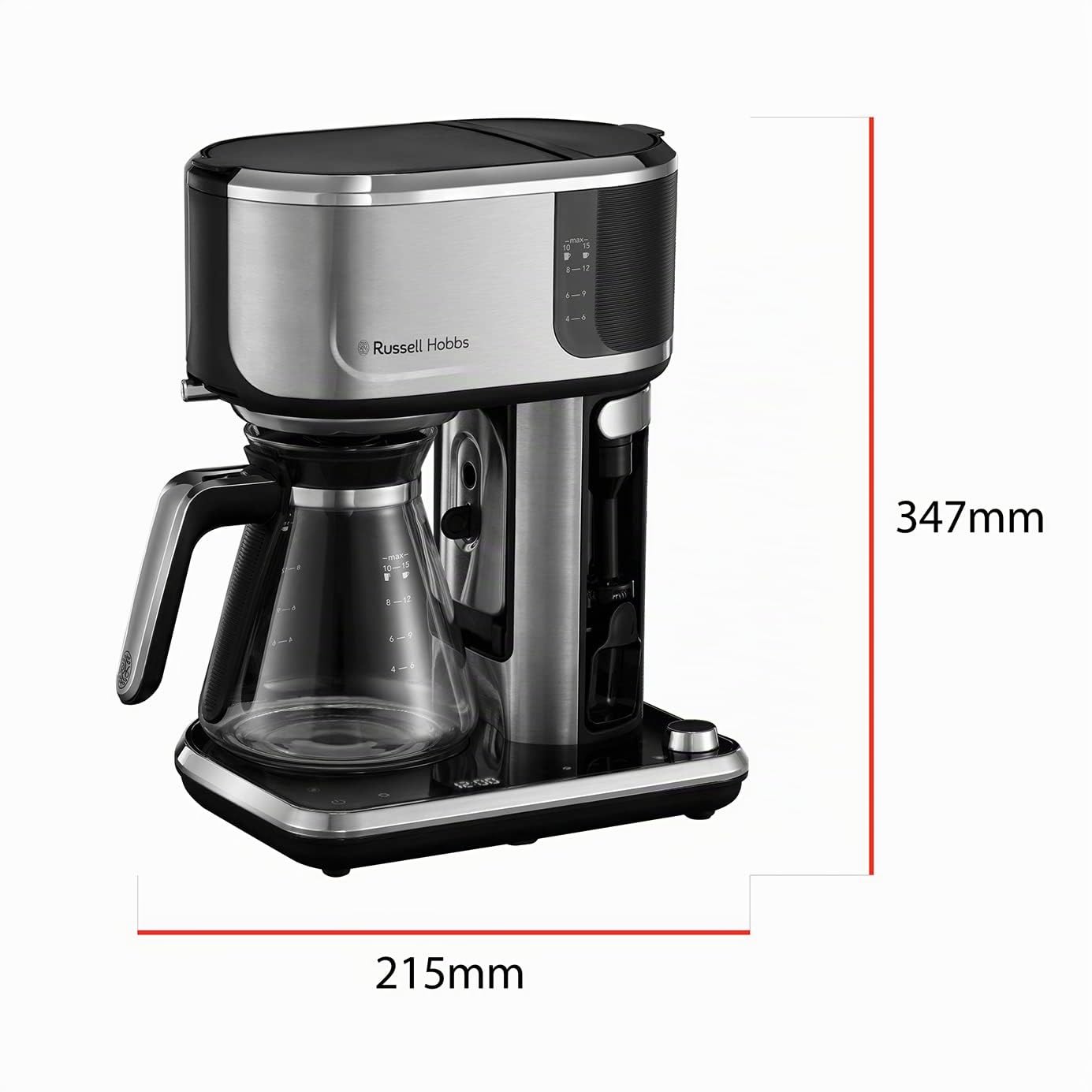 Russell Hobbs Cafetera de Goteo Attentiv, Jarra Cristal 1,25L, Filtro Extraíble, Táctil, Dispensación Automática, Vaporizador Leche, Cuchara Medidora, Programable, Acero Inoxidable, Plata - 26230-56