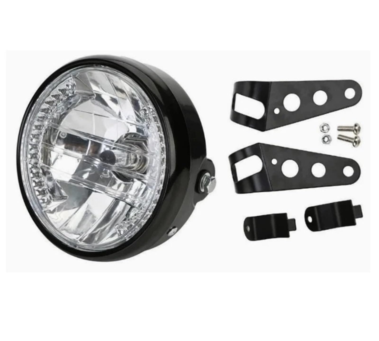 Reflektory motocyklowe 7-calowy 35W H4 Halogenowy reflektor motocyklowy Okrągła żarówka z 9-przewodowym kierunkowskazem LED Czarny uchwyt do motocykli(1pcs Light35-48mm)