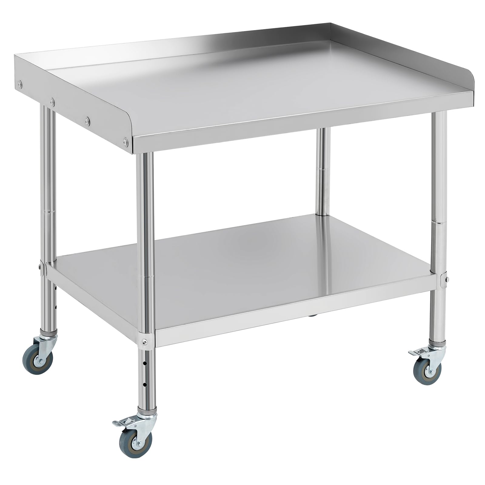 Tavolo carrello barbecue in acciaio inox certificato NSF - Ruote robuste, paraspruzzi rimovibile, altezza regolabile, uso multifunzione - Portata 400 kg - Per cucina, ristorante, garage