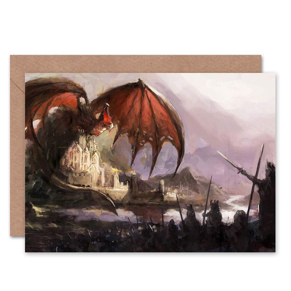 Wee Blue Coo FANTASY DRAGON CASTLE ARMY BATTLE BLANK GREETINGS BIRTHDAY CARD ART