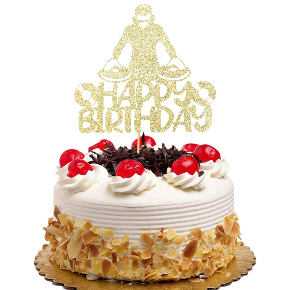 DJ Happy Birthday Cake Topper, Hip Hop Cake Toppers, Disco Themed Party Supplies, Rock DJ Themed Birthday Party Decorations, Gold Glitter