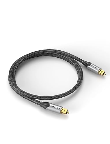 Miniatura 7 de VENTION Cable de audio óptico digital de 6.6 pies de fibra trenzada de nailon, carcasa de metal delgada, enchufe chapado en oro, cable de audio de