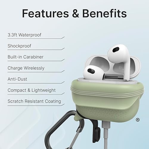 Miniatura 3 de Catalyst Vibe Series - Funda impermeable y a prueba de caídas para AirPods 3, con mosquetón premium, carga inalámbrica compatible (brilla en la