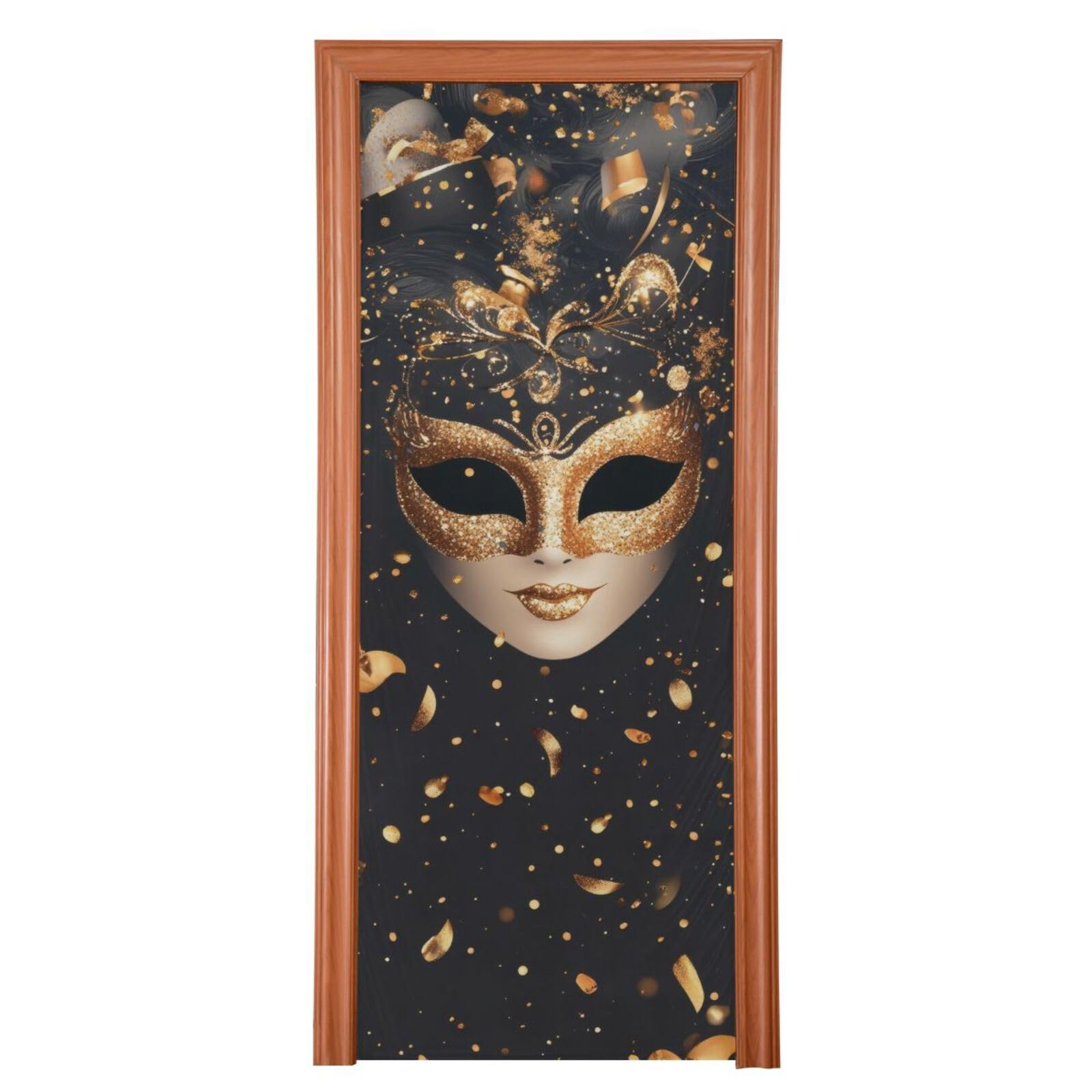 FLildon Mardi Gras Gold Mask Door Cover Decoration, Party Accessory Porch Decor for Festive Ornament Room Door Covers 32 x 79 Inch