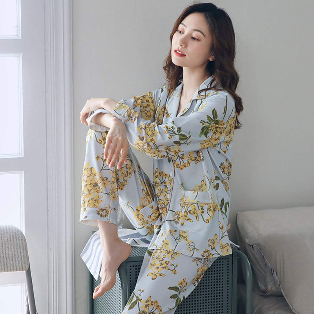 Conjunto De Pijamas De Mujer,Conjunto De Pijama Suave De 2 Piezas Ropa De Dormir De Algodón Con Estampado Floral Clásico Ropa De Dormir De Manga Larga Con Botones Primavera & Loungewear De Otoño P