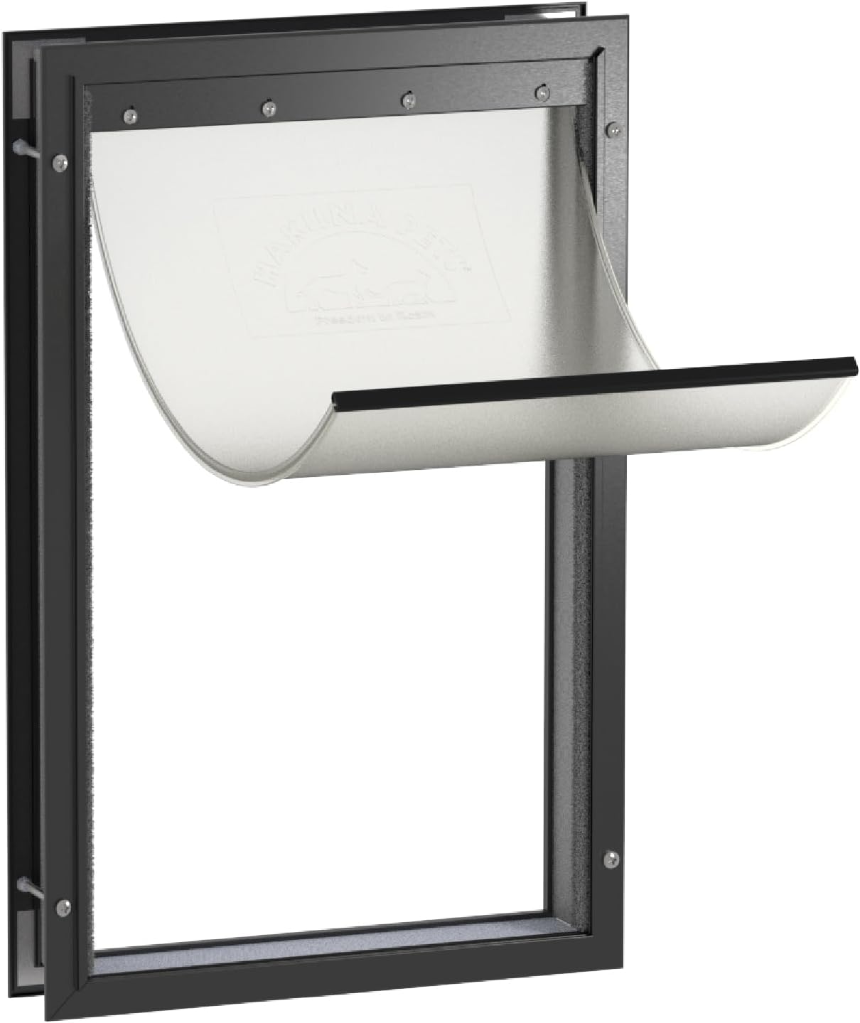 Hakuna Pets Deluxe Aluminum Pet, Cat and Dog Door with 2-Way Locking Panel for Screens, Doors and Walls up to 2.8" Thick, Medium, White