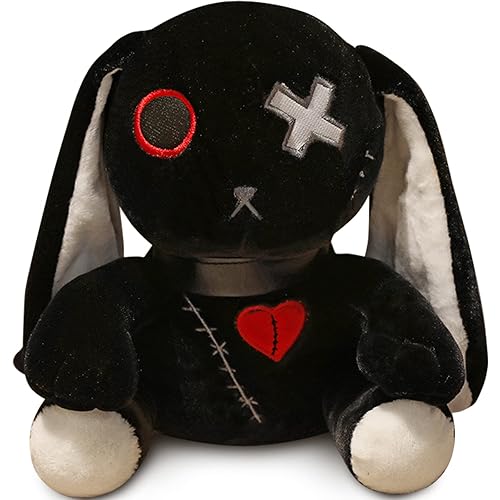 Qleewei Goth Bunny Plush Rabbit Horror Plushies Easter Stuffed Animal Creepy Spooky Crazy Rabbit Plushie Toy - Black - 9.8in