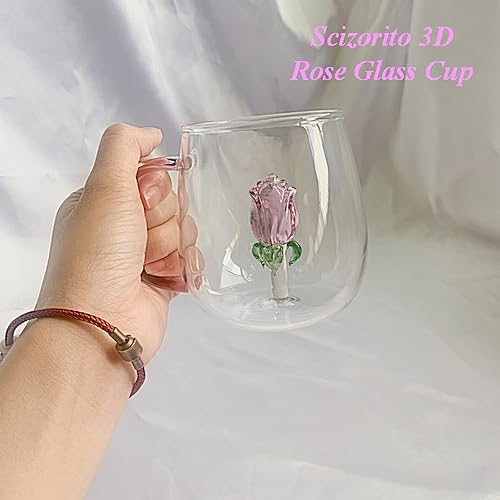 Miniatura 6 de Vasos de vidrio, patrón tridimensional transparente, bebidas de bar, taza de café helado, vaso de jugo, transparente (taza de rosa)