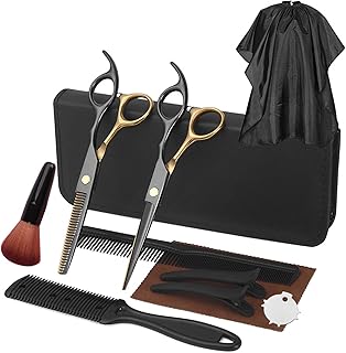 Qudai Conjunto de tesoura de cabeleireiro 11 peças kit tesoura de corte de cabelo tesoura para desbaste de cabelo clipes de pente de cabelo capa de salão para barbeiro uso doméstico BD
