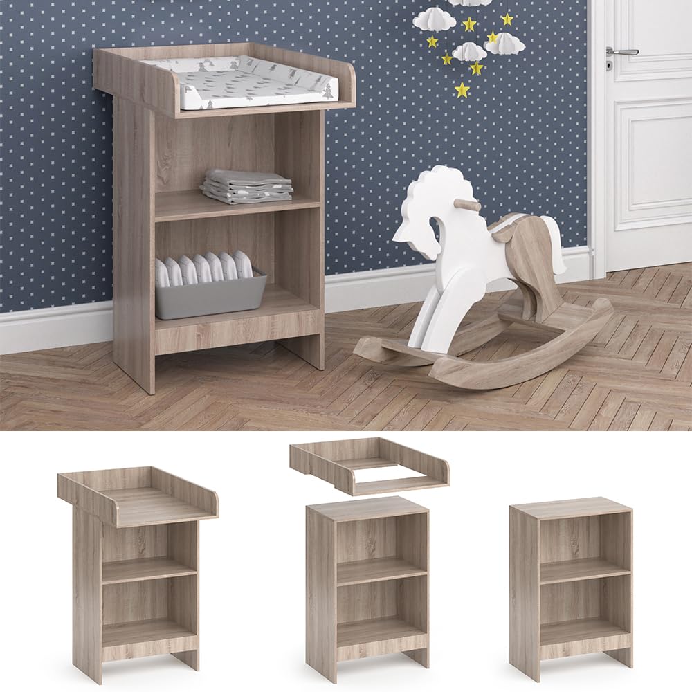 Vicco Wickelkommode Leo Sonoma 60 x 103 cm offenes Regal abnehmbarer Wickelaufsatz