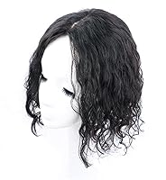 Vista 5 de LXUE Peluca de cabello humano rizado para mujer, con cabello fino en la parte superior, base de seda de 5 x 5.5 pulgadas, parte media de 12