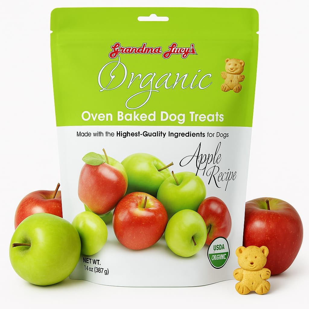 Grandma Lucy’s Organic Oven-Baked Dog Treats – Apple Recipe, 14 oz (Pack of 3) | All-Natural, GMO-Free, Human-Grade Ingredients, Crunchy Healthy Snack for Dogs