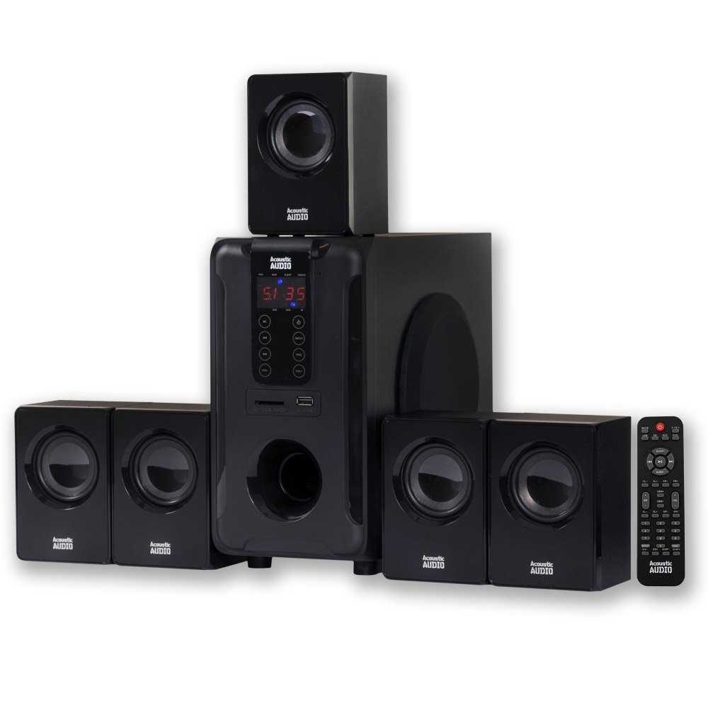 Acoustic Audio AA5105 5.1 Surround Sound System with subwoofer and satellite speakers