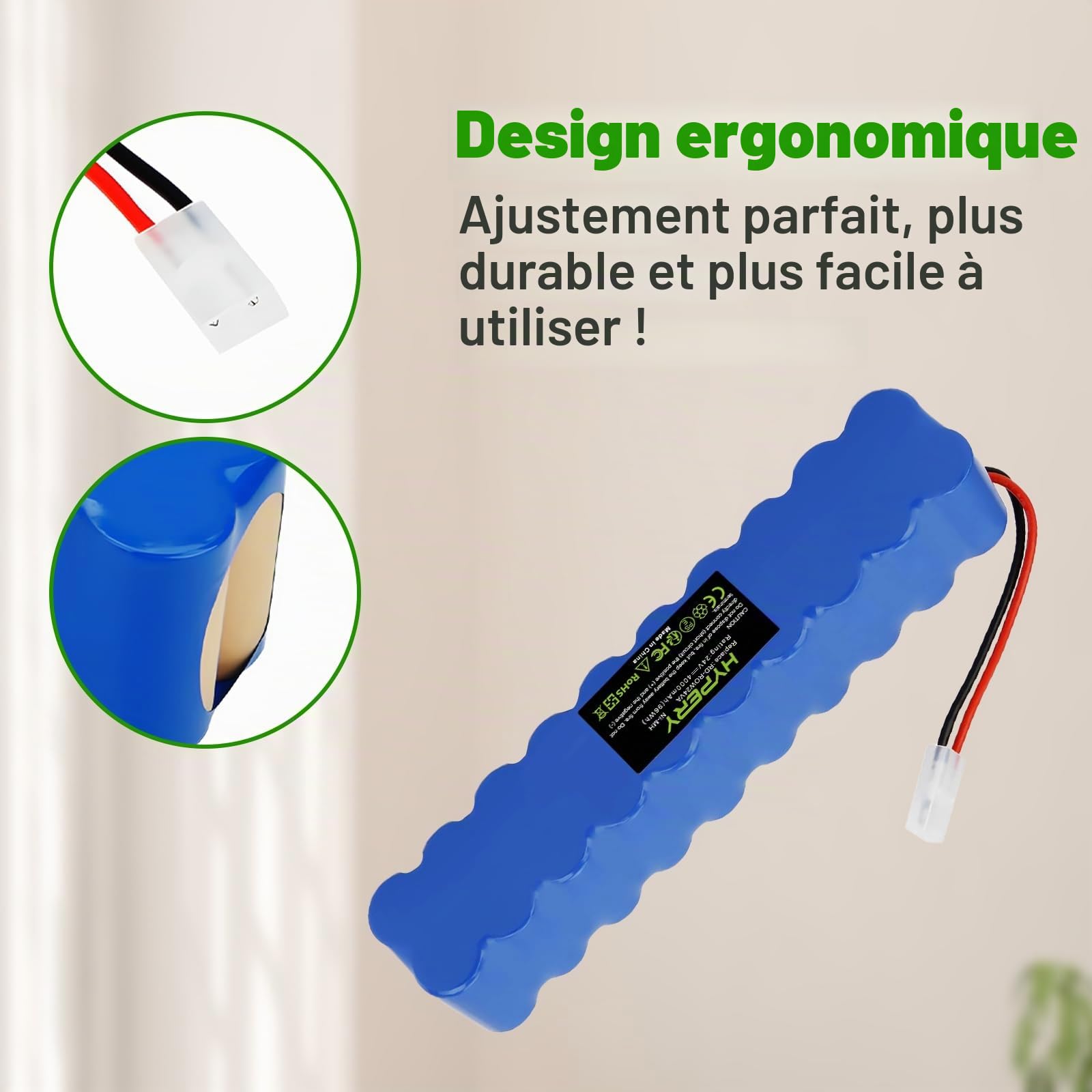 24V 4000mAh Batterie de Remplacement Ni-MH pour Rowenta Air Force Extreme RH8770, RH8770WU, RH8770WU-2D-1, RH8771,RH877101, RH8775, RH877501, RH8779 Air Force Extreme Plus Propre
