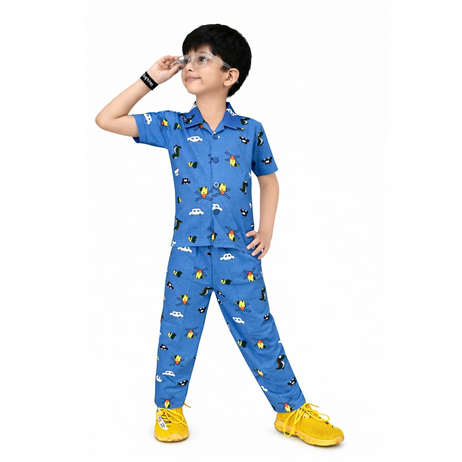 BAMBINOS Kids Cotton Night Suit Set for Infants & Toddlers | 100% Soft Cotton Sleepwear | Round Neck Nightwear for Boys