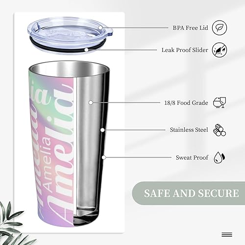 Miniatura 2 de Vaso personalizado con nombre personalizado de acero inoxidable aislado al vacío, taza de café taza de viaje de 20 onzas con tapa y popote