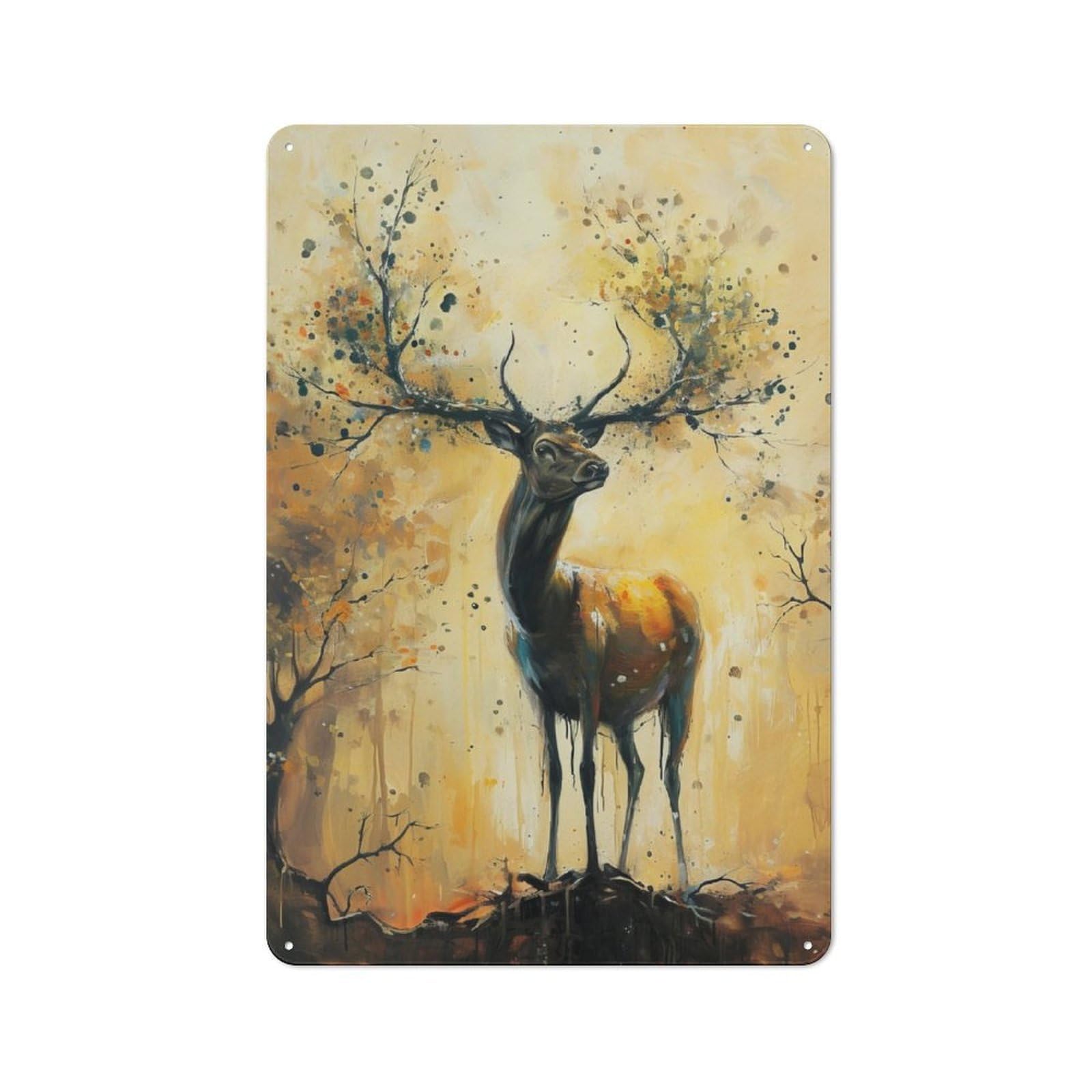 Junmoney Golden Deer Retro-Style Metal Sign 30X20cm For Garage Or Workshop, A Moving-Home Gift For Collectors Of Tin Signs