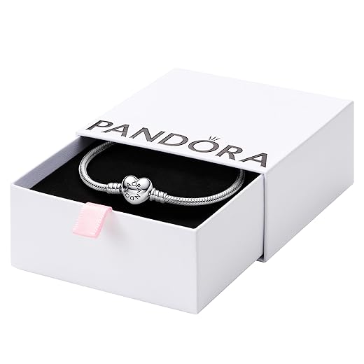 PANDORA Moments Heart Clasp Snake Chain Bracelet - Compatible Moments Charms - Gift for Her - Sterling Silver Yellow Gold - With Gift Box