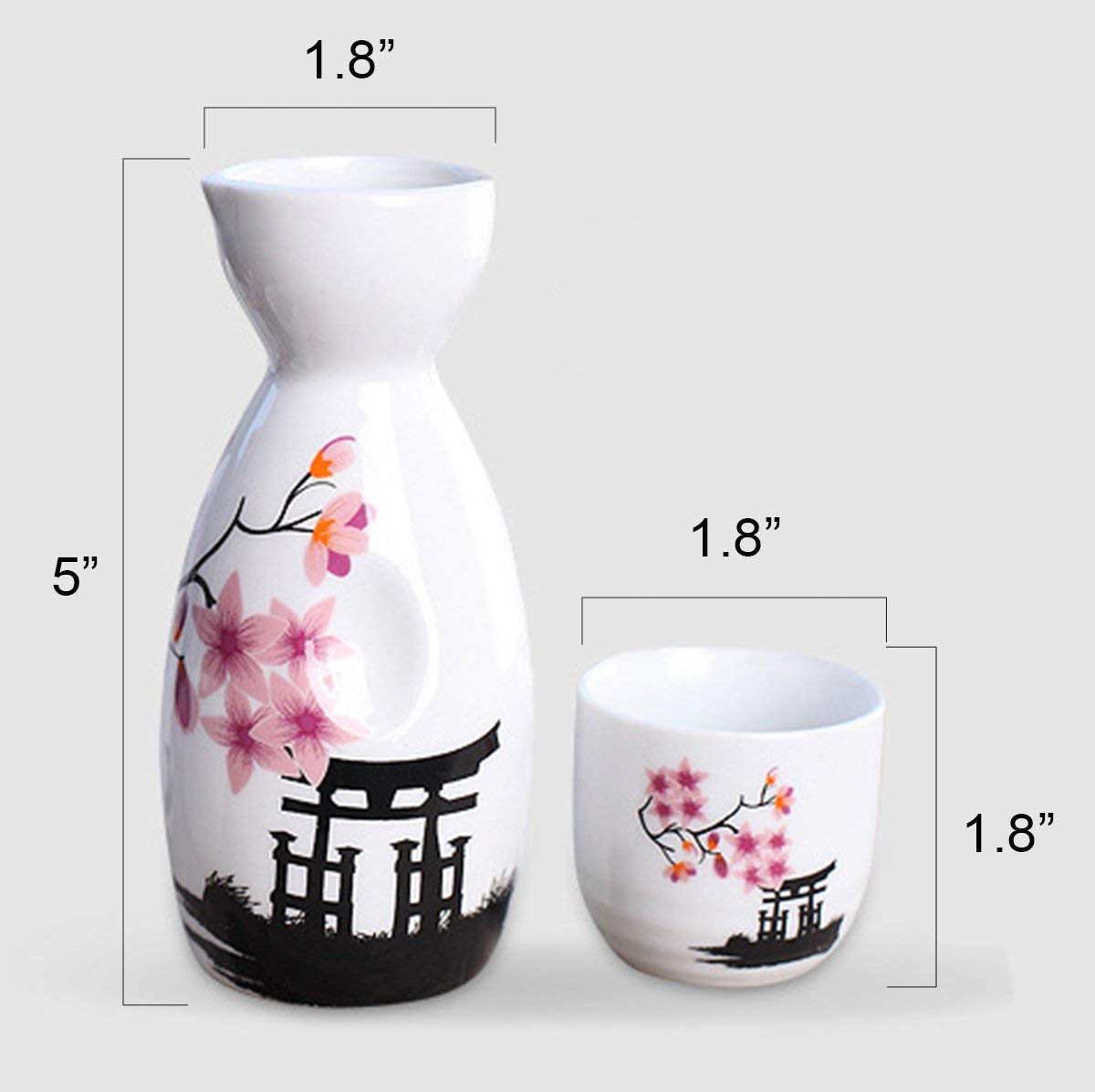 Lawei Set di sake giapponese in ceramica, 5 pezzi, motivo: fiori rosa