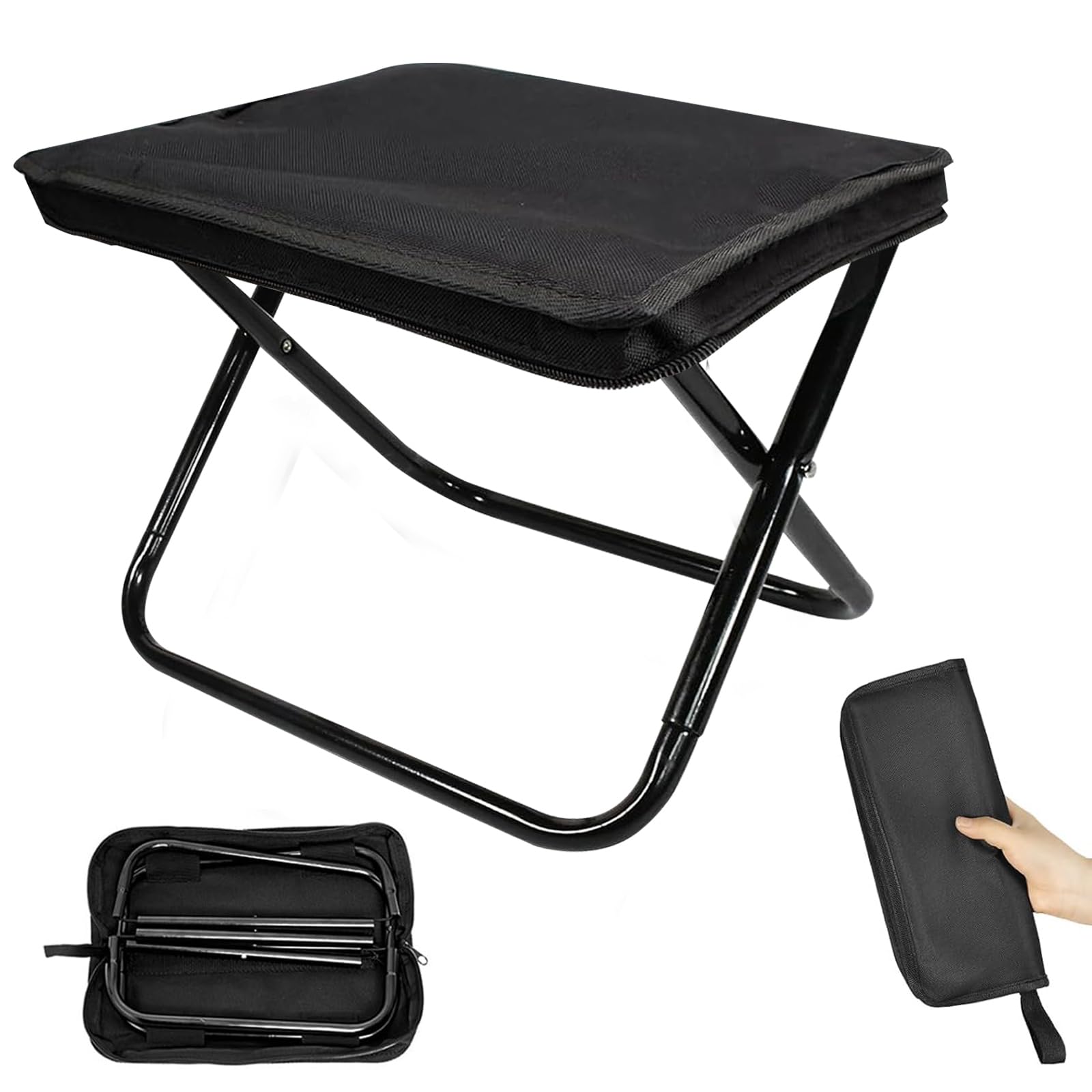 Tabouret Pliant - ZERONE - Modèle Compact - Métal Et Tissu Oxford - Idéal Camping Et Extérieur