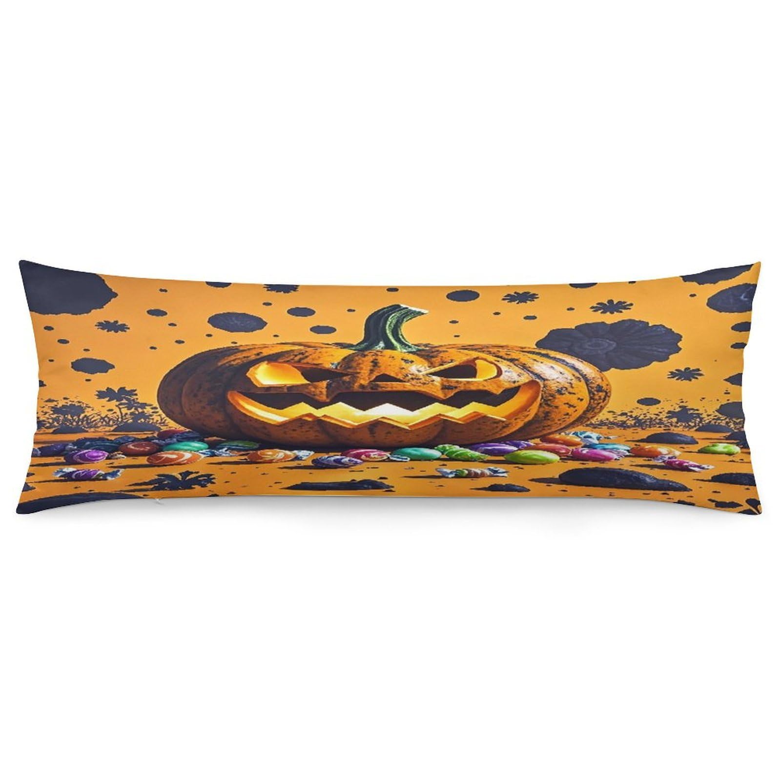 Halloween Pumpkin Monster Body Pillow Cover Long Body Pillow Pillowcase with Hidden Zipper Ultra Soft Polyester Pillow Cases Breathable & Silky Long Pillows Case Cover 19x53 in