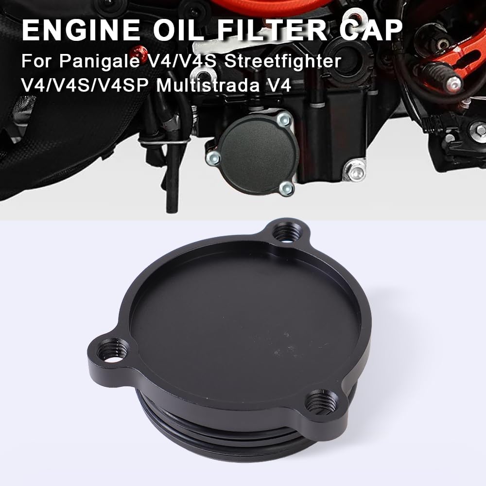 Motorcycle Oil Filter Housing Cover Cap For Ducati Panigale V4 V4S, Streetfighter V4 V4S V4SP, Multistrada MTS V4, Pikes Peak Engine Oil Filter Cover CNC Aluminum Alloy