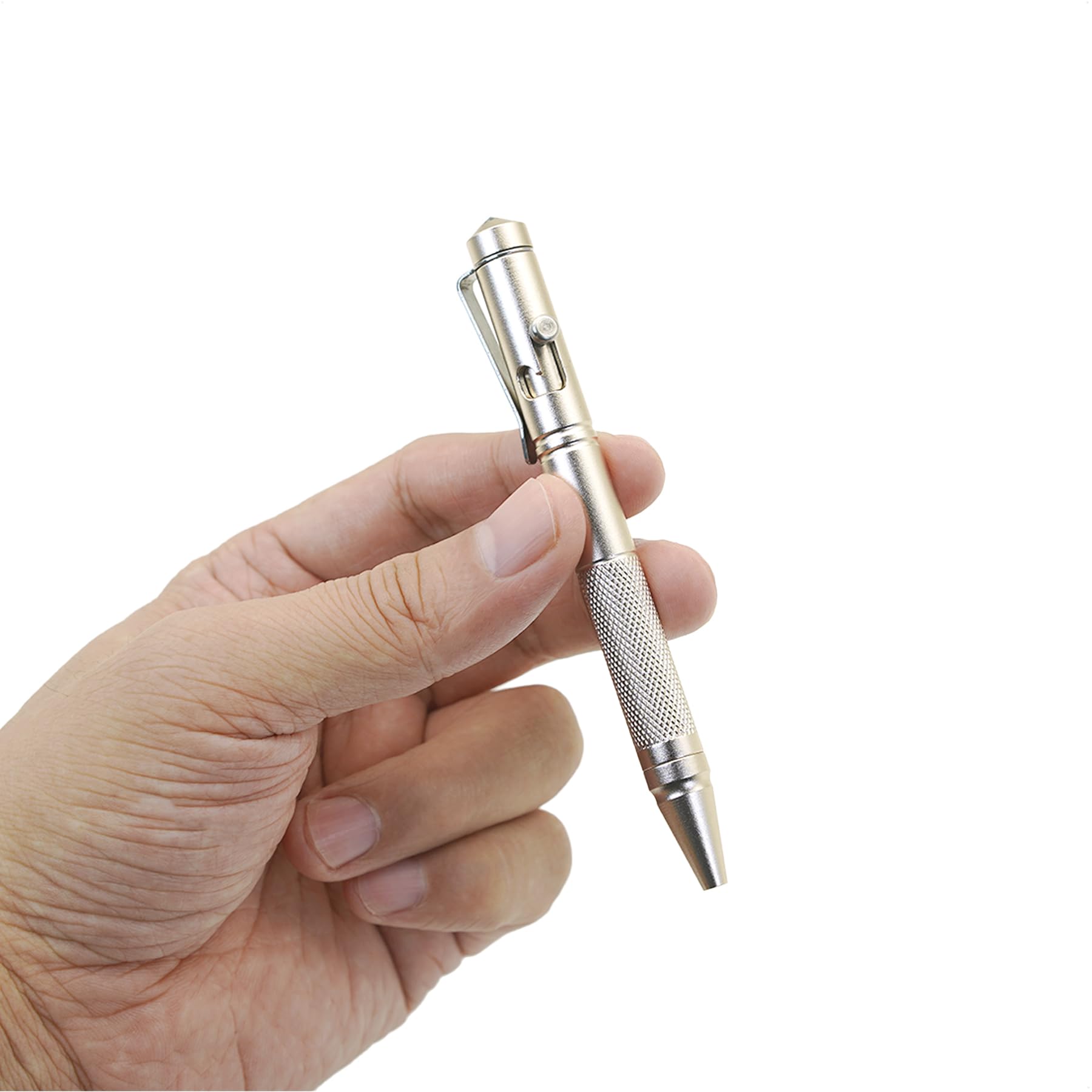 Mini Bolt Action Pen, Ultra-Portable EDC Pen for Smooth Writing & Fidget Fun, CNC Aluminum Pocket Pen with 360° Adjustable Clip, Includes 2 Spare Refills & Gift Pouch (Champagne Silver)