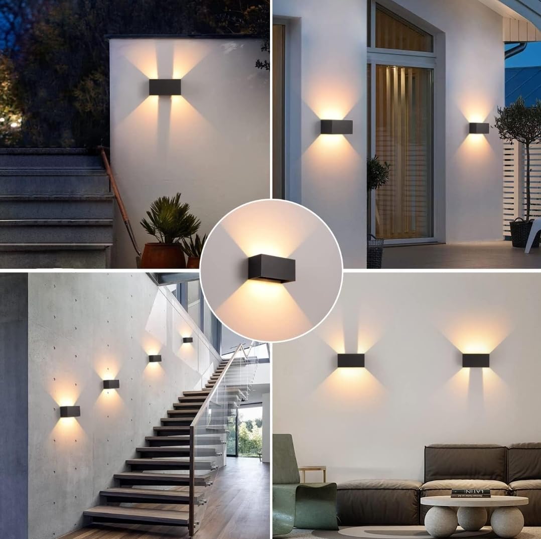 Applique LED da Esterno e Interno 24W, Fascio Luminoso Regolabile, 2000 Lumen, IP65 Impermeabile, Lampada da Parete in Alluminio, per Giardino, Balcone, Terrazza (Nero - Luce Fredda 6500K)