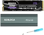 Ediloca EN760 SSD avec dissipateur thermique 2TB PCIe Gen4, NVMe M.2 2280, Jusqu'à 5000MB/s, Interne Solid State Drive, Dynamique SLC Cache, Compatible avec PS5 et PC (PCIe_5000MB/s_Heatsink, 2TB)