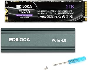 Ediloca EN760 SSD with Heatsink 2TB PCIe Gen4, NVMe M.2 2280, Up to 5000MB/s, Internal Solid State Drive, Dynamic SLC Cache, Compatible with PS5 and PC (PCIe_5000MB/s_Heatsink, 2TB)
