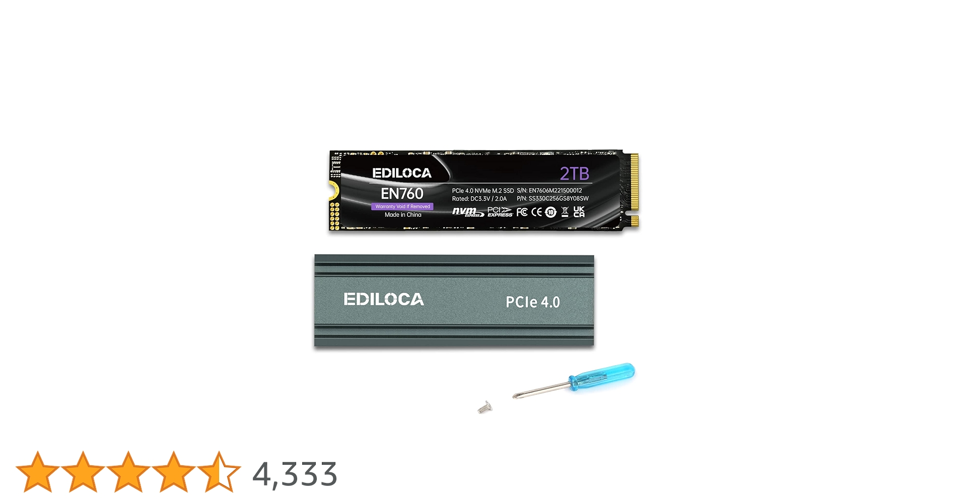 Ediloca EN760 2TB SSD 箱なし Ediloca EN760 SSD with Heatsink 2TB PCIe Gen4, NVMe M.2 2280