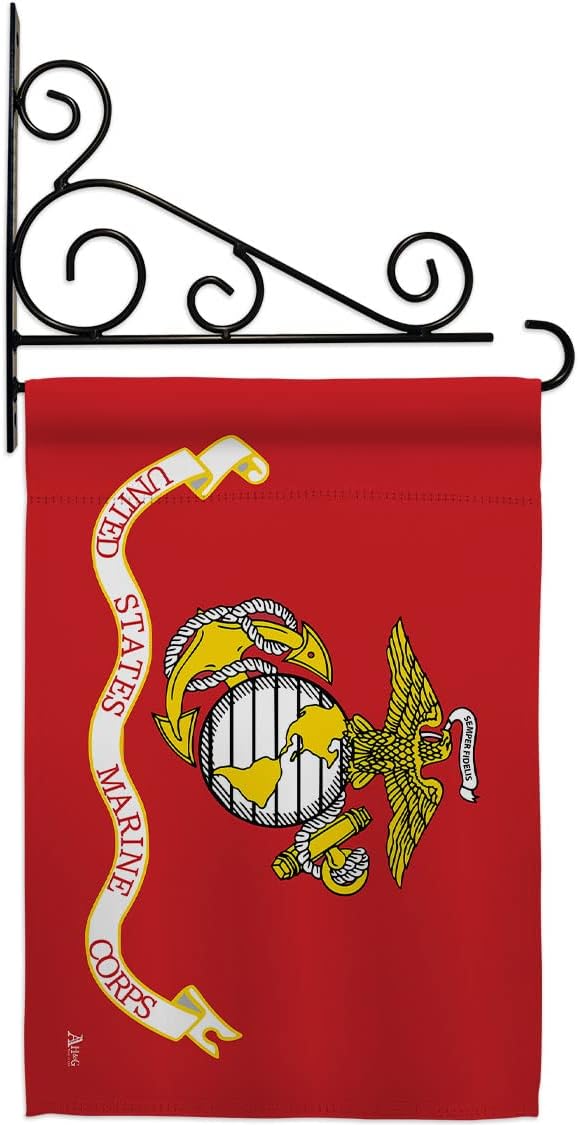 Marine Corps Garden Flag Set Wall Holder Armed Forces USMC Semper Fi United State American Military Veteran Retire Official Small Decorative Gift Yard House Banner Double-Sided Made In USA 13 X 18.5