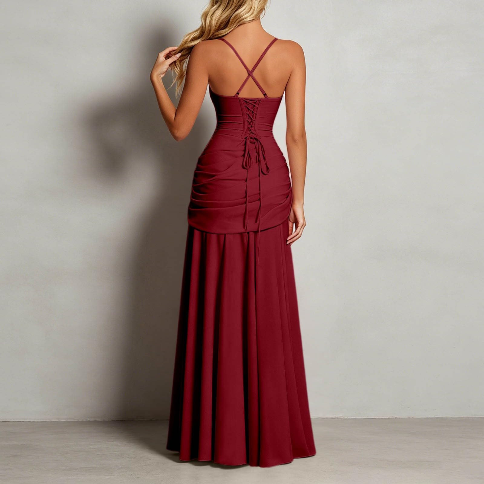Robe de soirée pour femme - Dos nu - Robe de demoiselle d'honneur longue sans manches - Robe de bal sexy en mousseline de soie - Robe de loisirs élégante - Longue robe de cocktail - Robe longue