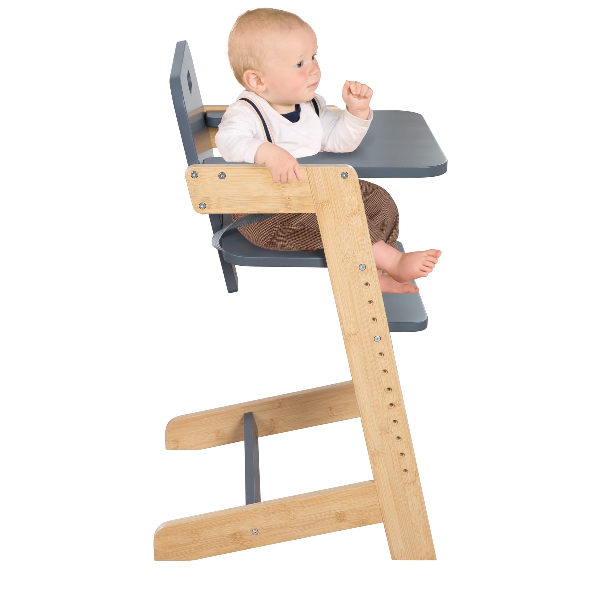 roba Trona para Bebés Nature Up - Trona de Madera de Bambú - Evolutiva con Bandeja Extraíble - Arnés de 3 Puntos - Soporta hasta 70 kg - Natural/Antracita