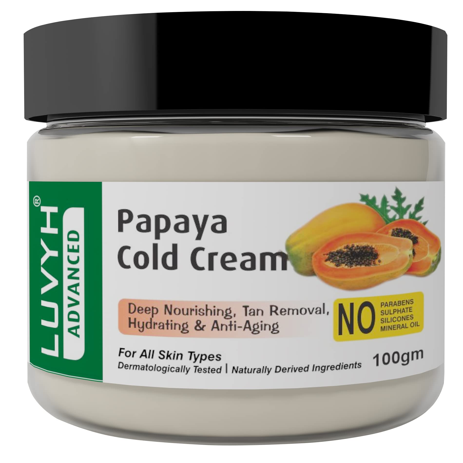 Luvyh Papaya Hydrating Cold Cream & Winter Creme for Women and Men (100g) for Skin Brightening, Moisturizing, Light Weight Formula, Helps Reduce Dark Circles.