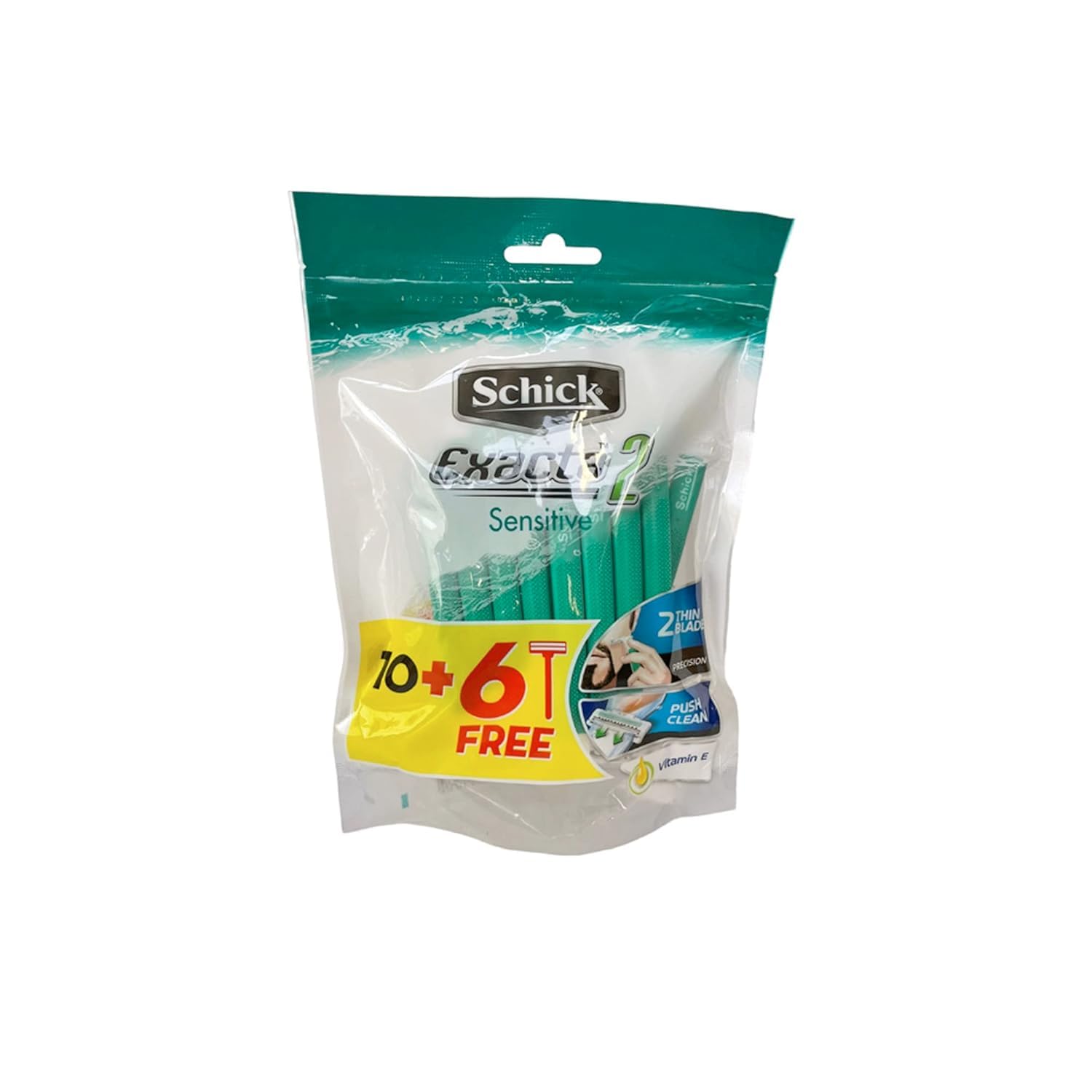 Exacta2 Sensitive Twin Blade Disposable Razor for men-strip enriched with vitamin e & aloe-vera-close & smooth shave-push clean button-slim head-non slip comfortable rubber grip- 10+6 razors