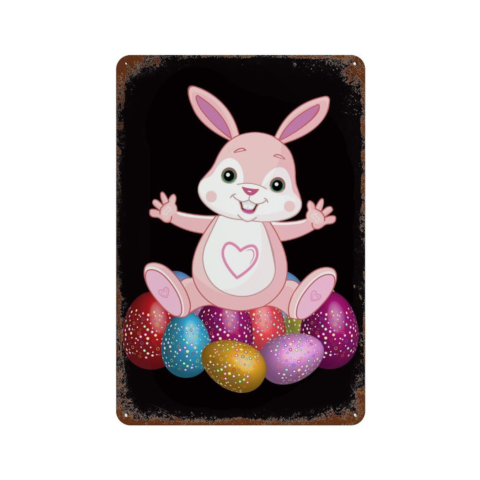 Aged Metal Wall Plaque with Dabbing Rabbit Easter Day Design 11.8"x7.9", for Shed, Workshop And Garage Wall Decor, Decorative Metal Wall Art